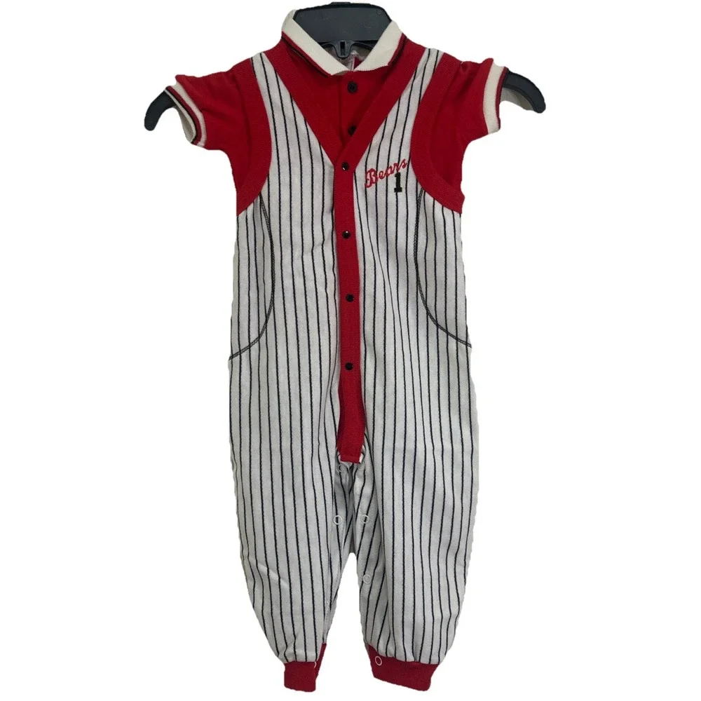 Vintage buster brown 18 months boys 2 piece romper/Polo Shirt baseball theme USA